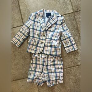 Janie and Jack pastel plaid sport coat jacket and short outfit 18-24 months